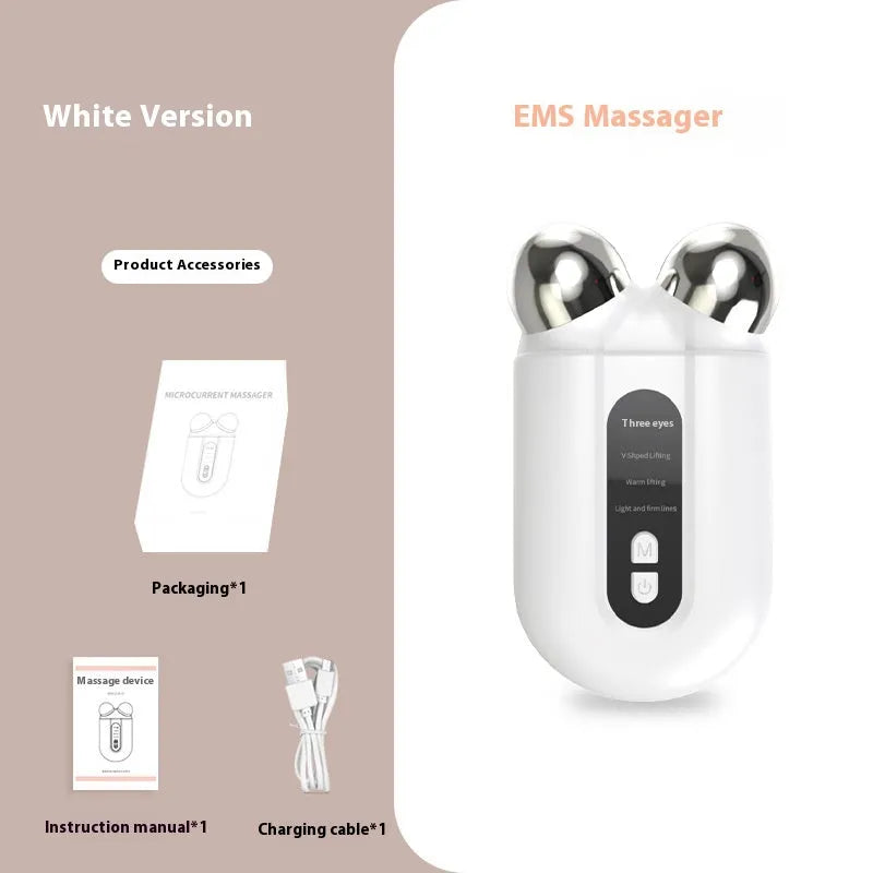 Micro-current beauty instrument facial care device in white and green with ABS alloy plating and 400mAh battery