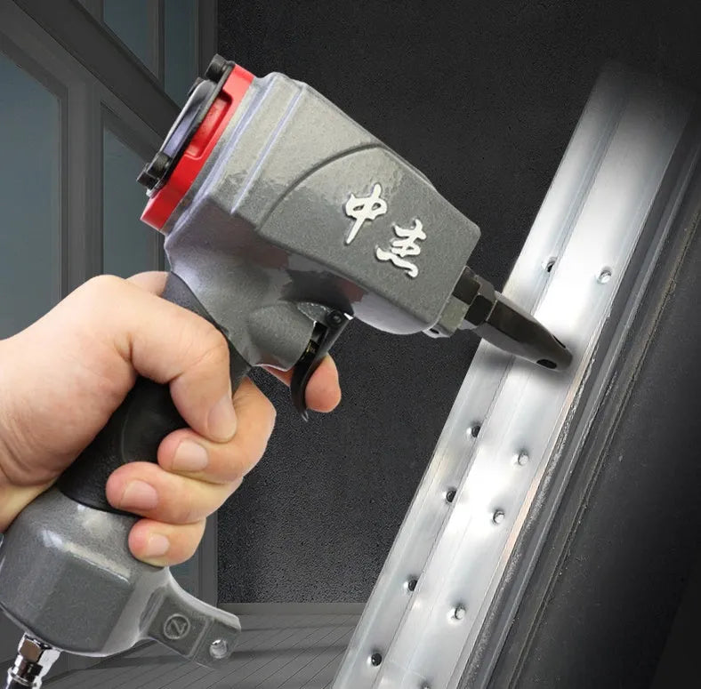 DK30 air-powered metal sheet punching gun for fabric hole creation.