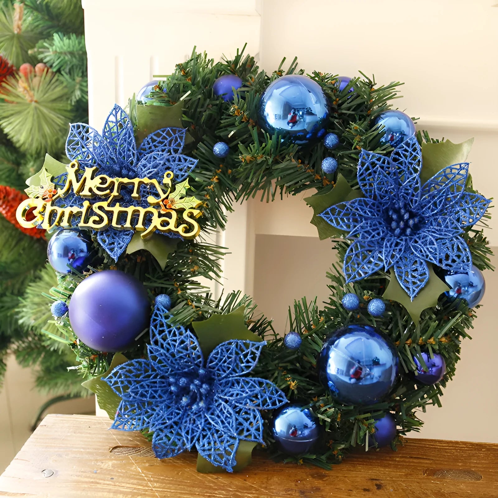 30cm multicolour plastic Christmas wreath decoration for door or wall
