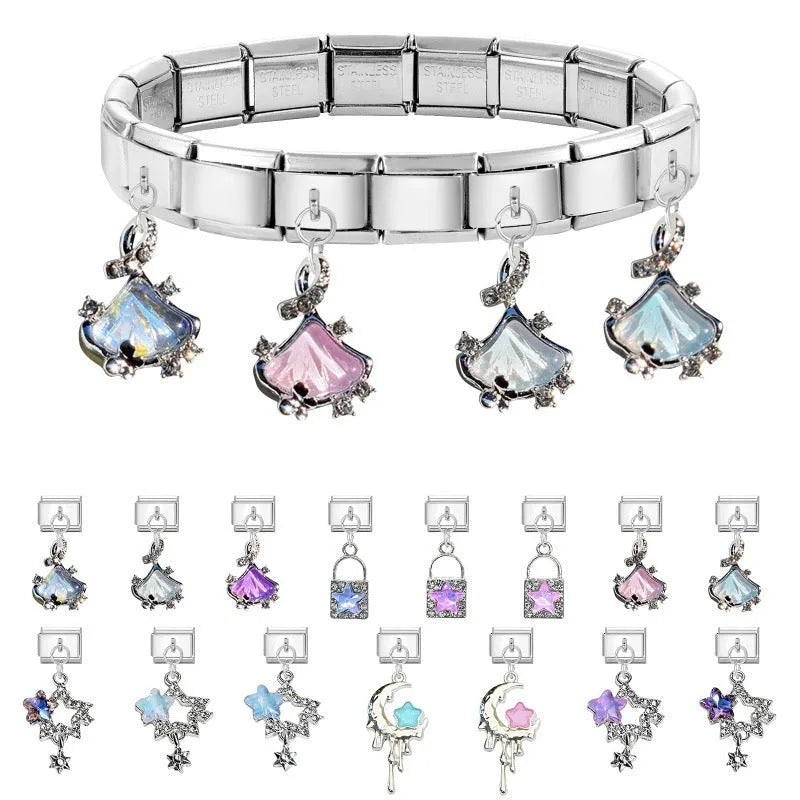 Small stainless steel electroplated pendant module 1x0.9cm charm bracelet accessory