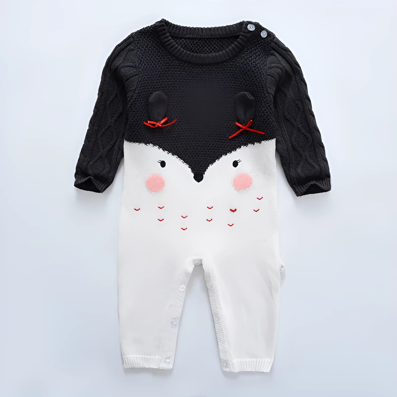 Baby knitted sweater jumpsuit in cotton with long sleeves, concealed buttons, 66cm size