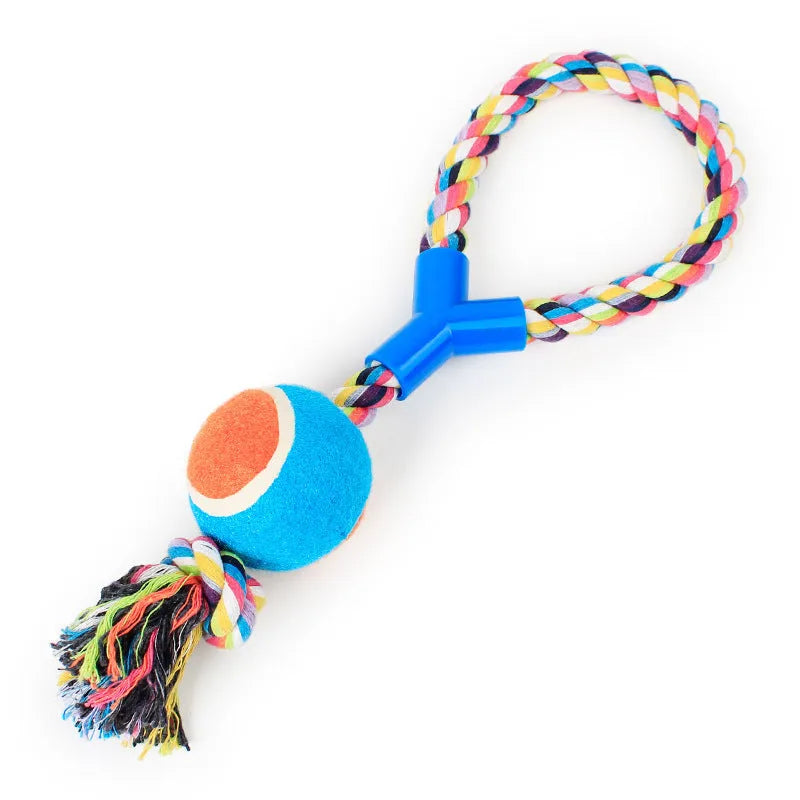 Dog biting sucker multifunction pet molar bite toy with rubber, TPR, and cotton fibre rope in red, blue, or green