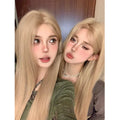 Long straight milk tea blonde women's wig made from high-temperature fibre with included hairnet