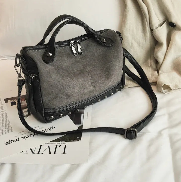 Large casual tote shoulder bag for women in soft PU leather, lightweight 340g, with smooth zipper; shown in black brown gray variants