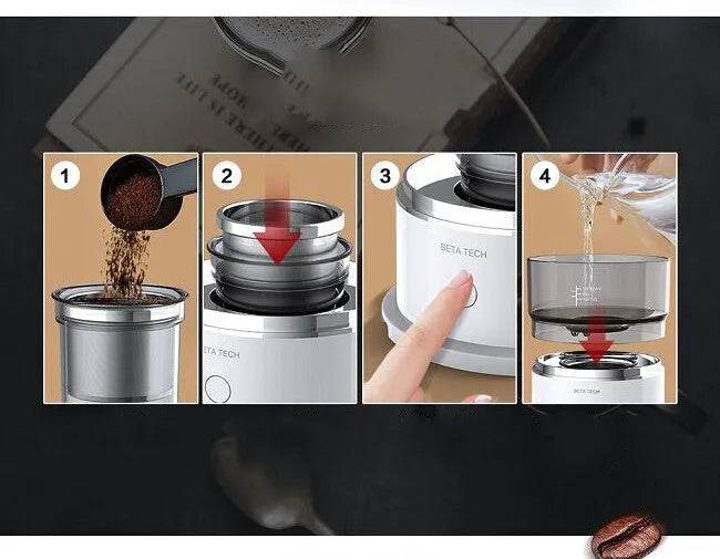White smart coffee maker with ABS host, SUS304 filter, and Tritan water tank and filter cup holder