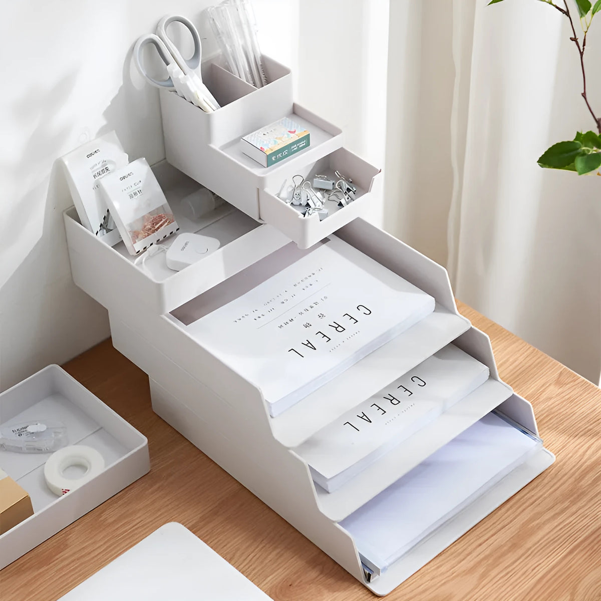 White PP A4 paper document case, medium size for A4 paper, with drawer style option
