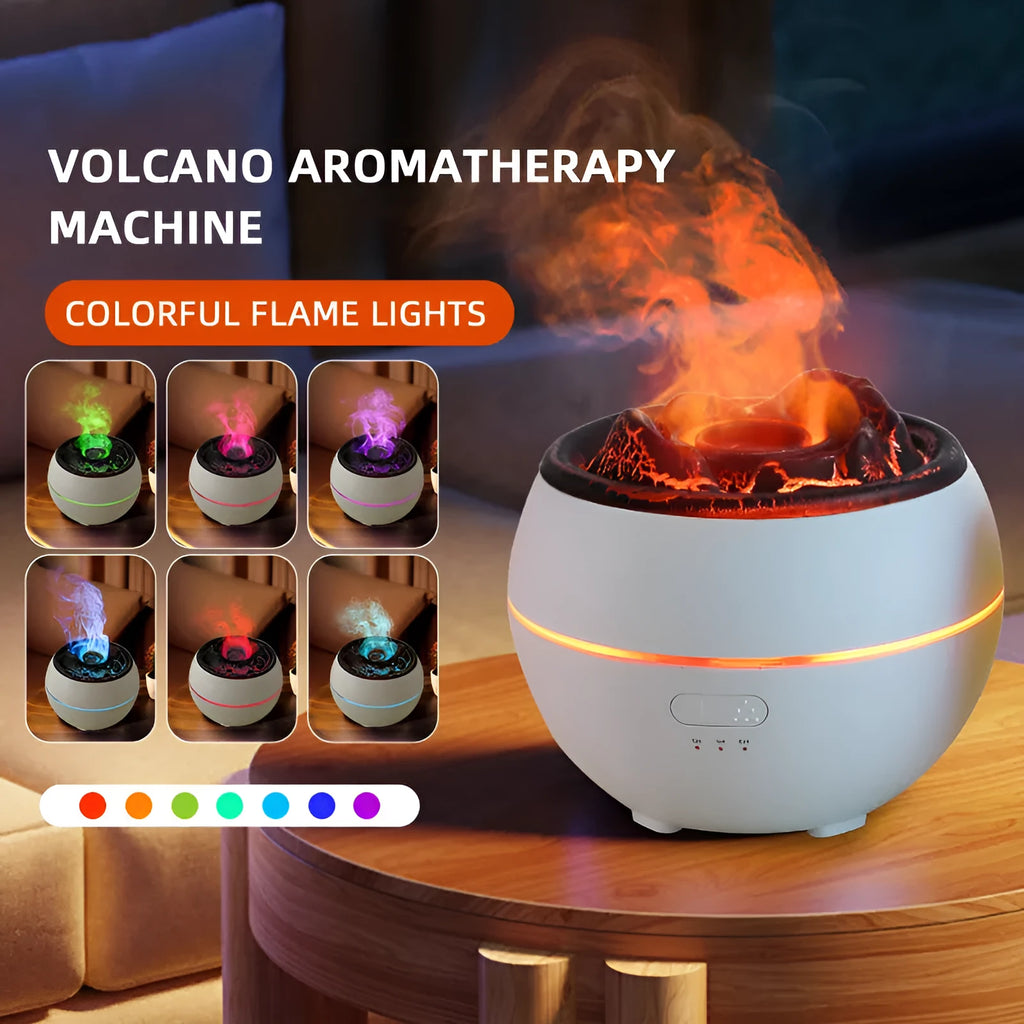 White round desk aroma diffuser humidifier with timer buttons and USB cable