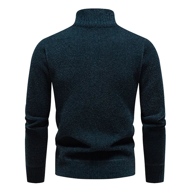 Men's stand collar velvet sweater in beige, dark grey, black, or navy blue.