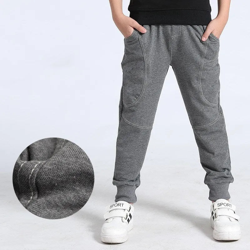 Boys Korean-style sports trousers in black elastic waist straight leg size 140cm