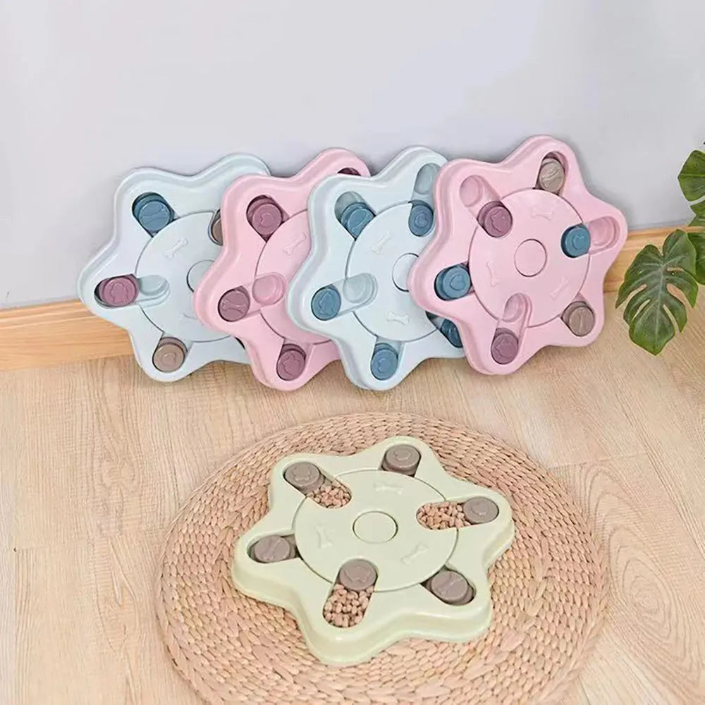 Colourful dog puzzle slow feeder toy with non-slip base and screw reinforcement for small and medium pets