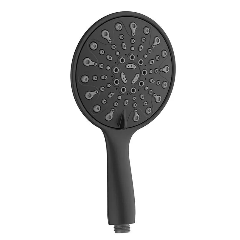 6-inch six-function handheld shower with electroplated finish showing spray pattern options