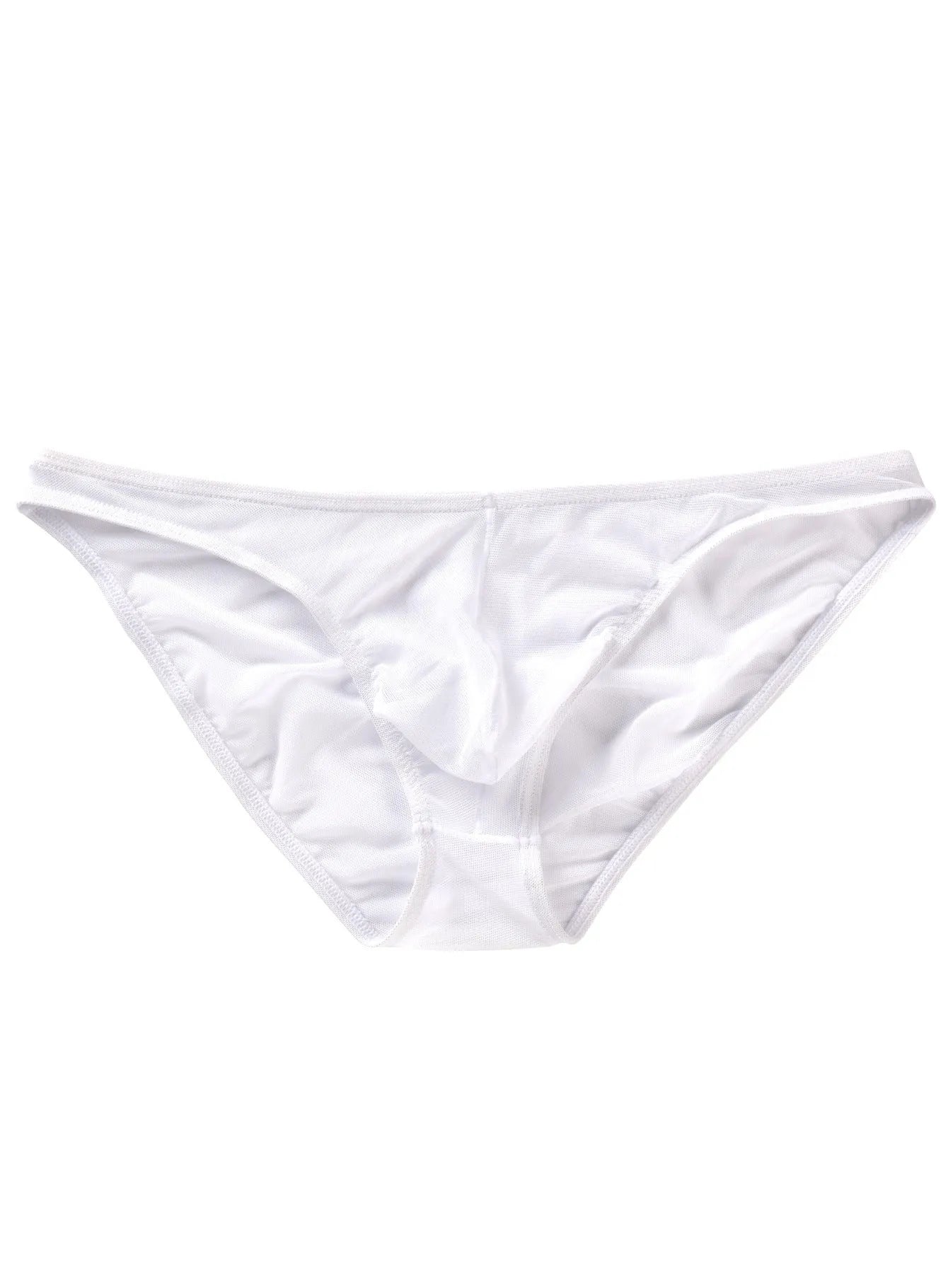 Men's black ice silk nylon briefs with low waist and quick-dry function laid flat.