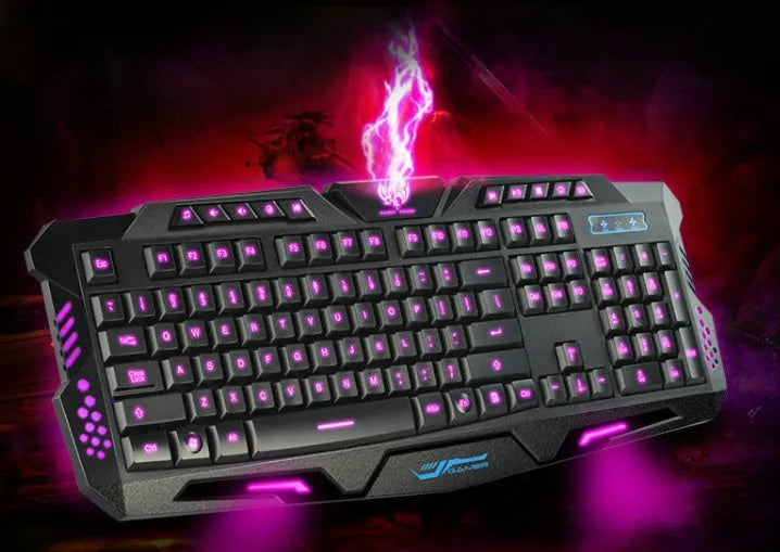 M200 Mechanical Warframe black keyboard with tri-colour red blue purple backlight and 1.5m cable