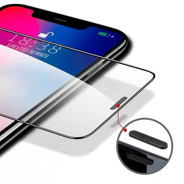 Privacy tempered glass screen protector with dustproof net for iPhone showing anti-peep and blue light filter variants