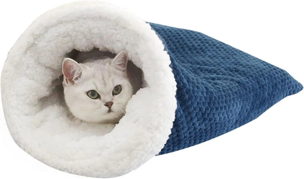 Gray cat winter sleeping bag with removable crinkle sack semi-enclosed cave for cats up to 6kg, 50x47cm bag body