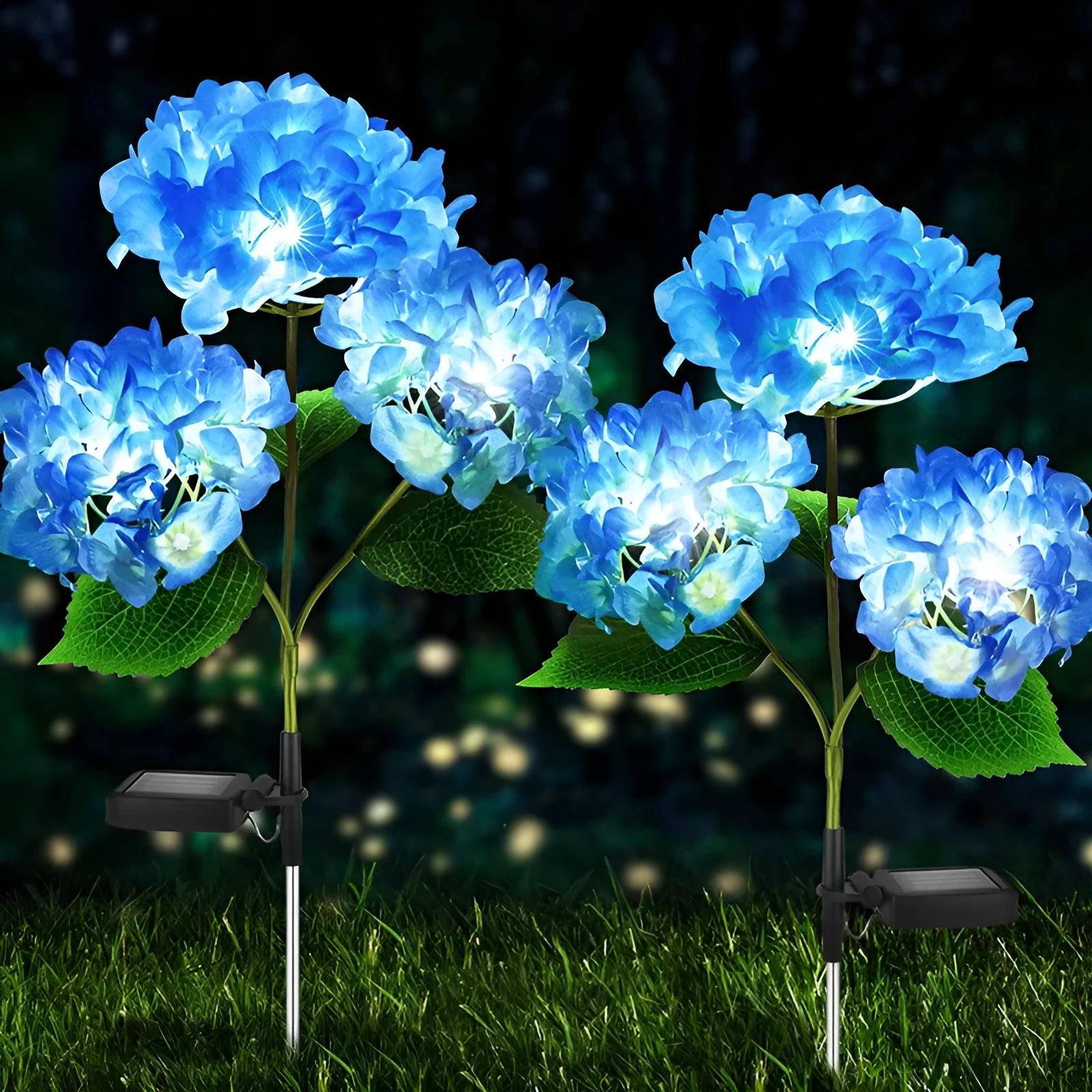 Solar hydrangea garden light in chosen colour with rubber construction and floor outlet design