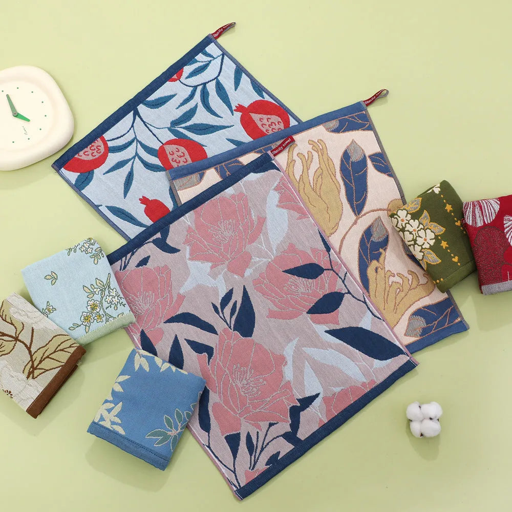 National style cotton gauze square towel four-layer pure cotton 34x40cm jacquard pattern