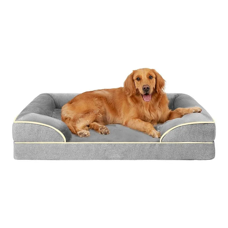 Gray pet sofa bed for medium to large dogs with removable washable cover on floor