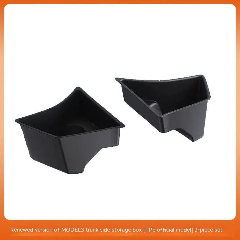 Tesla Model Y and Model 3 trunk side storage box covers in TPE and ABS materials