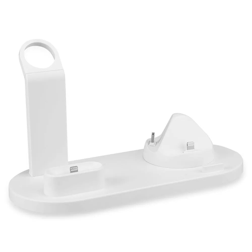 Black and white headphone charging stand with integrated 3-in-1 USB charger