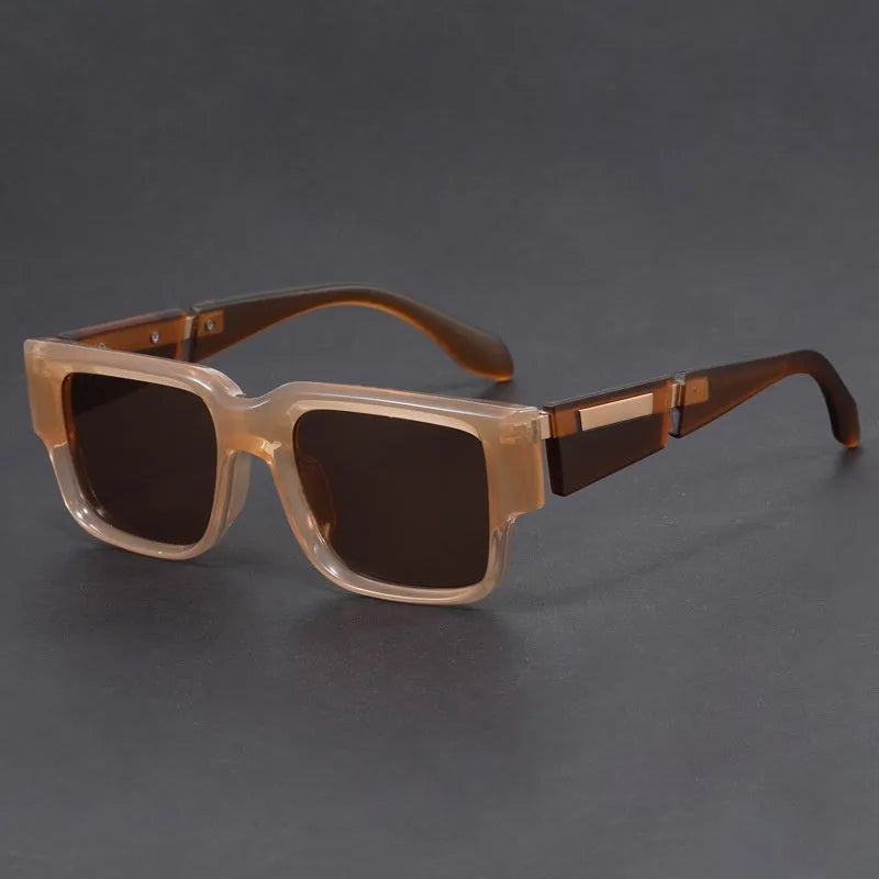 Blue frame gray blue retro sunglasses with thick square PC frames and UV-proof AC lenses