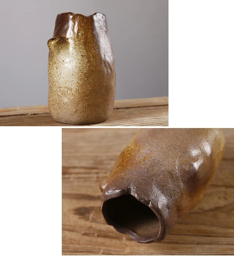 Ceramic small vase in Japanese style with glazed pottery surface, one of six colour options
