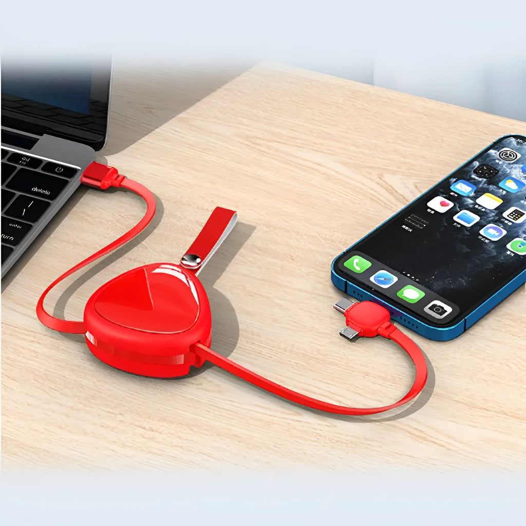 Stretch three-in-one charging cable with USB, Lightning, Micro USB and Type-C connectors in multiple colours
