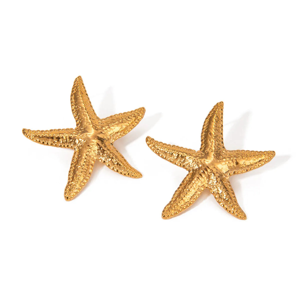 Gold starfish earrings for women stainless steel electroplated animal zodiac style daily wear