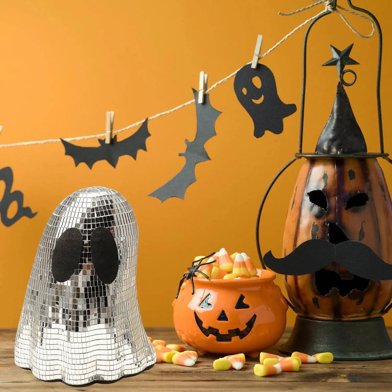 Silver glass mosaic ghost patch Halloween decoration in large and small size options