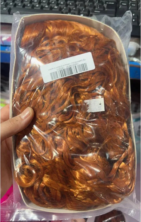 Long curly African small curly wig in yellow and black gradient with side bangs, made from high temperature fibre