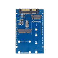 Black and blue SATA3 to M.2 NGFF mSATA SSD conversion adapter card on a white background.