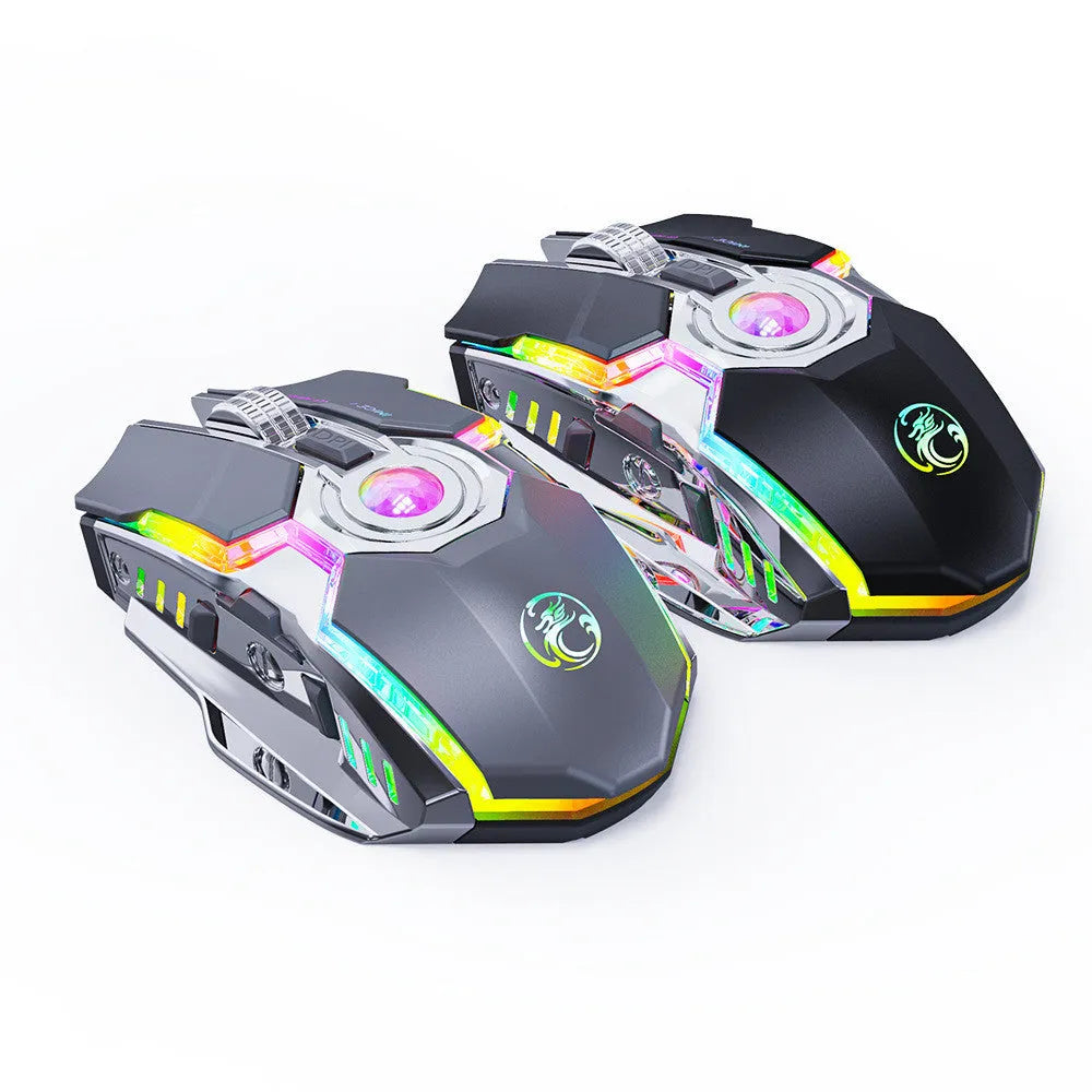 7-button 2.4G wireless gaming mouse with RGB horse racing design in black