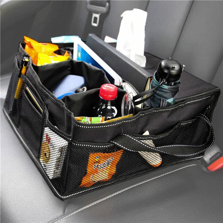 Black Oxford cloth car trunk storage box with dimensions 33cm by 33cm by 16cm