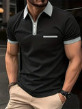 Men's loose fit short sleeve shirt with chest pocket in polyester blend fabric