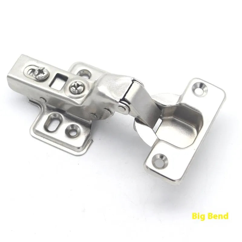 Nickel plated cold rolled steel hydraulic damping hinge for cabinet doors in three bend types.