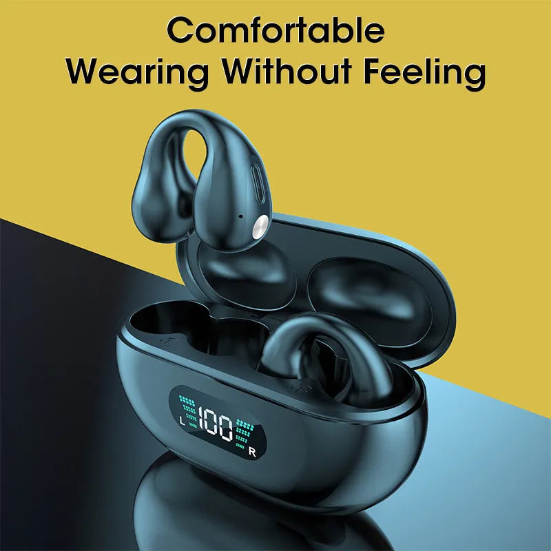 Bone conduction Bluetooth headset with ear clip design in black, white, or khaki colours