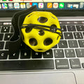 70mm blue PU polyurethane elastic holed decompression ball, solid stress relief toy on a white background