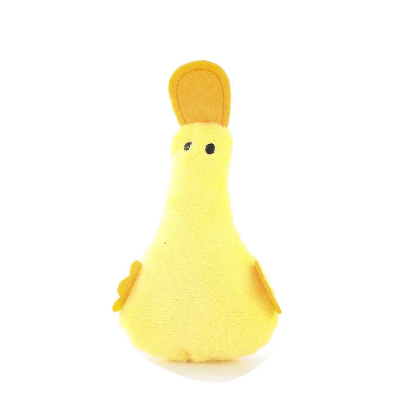 Colourful soft plush duck pet toy with catnip, a squeaker, and a rattle for cats and dogs