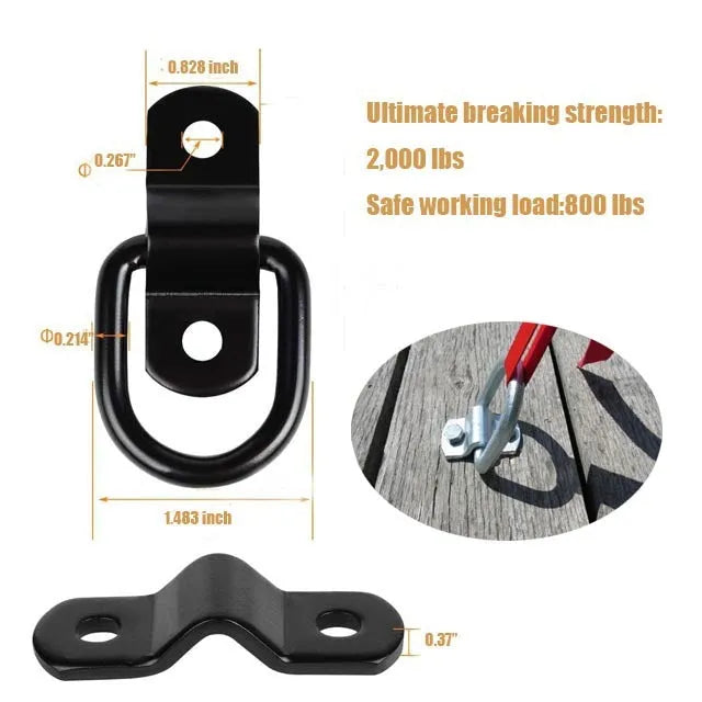 Black galvanised carbon steel pull ring floor hook for truck cargo securement.