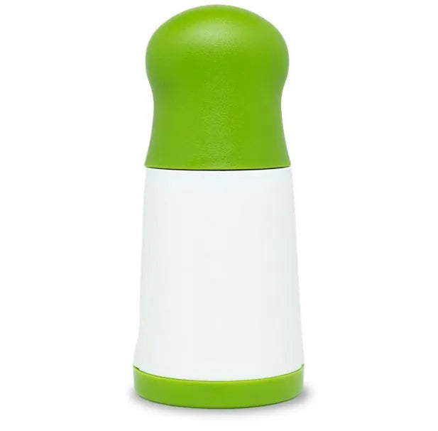 PP plastic and stainless steel herb grinder mill with removable top on a kitchen counter
