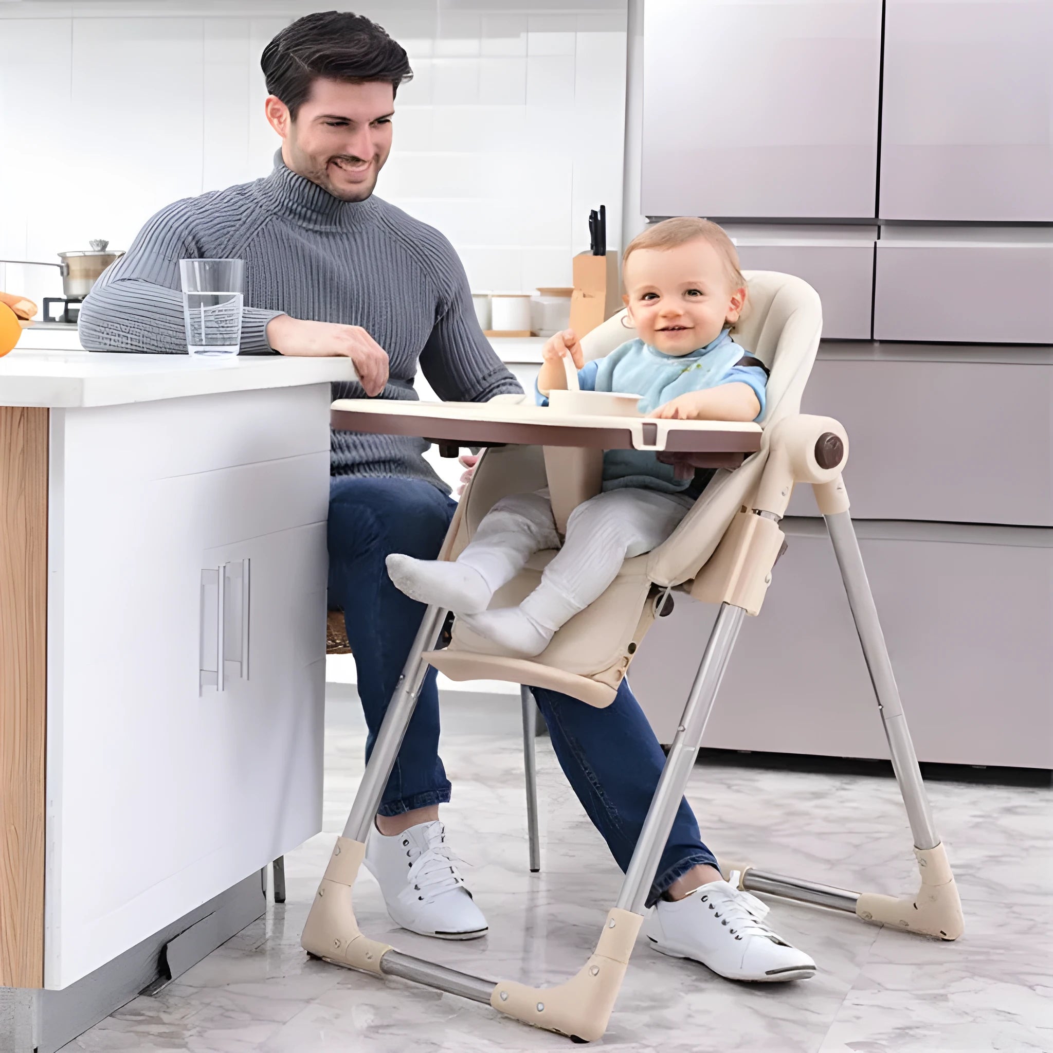 Baby high chair for toddlers 24 months and older in blue colour with stable anti-fall design