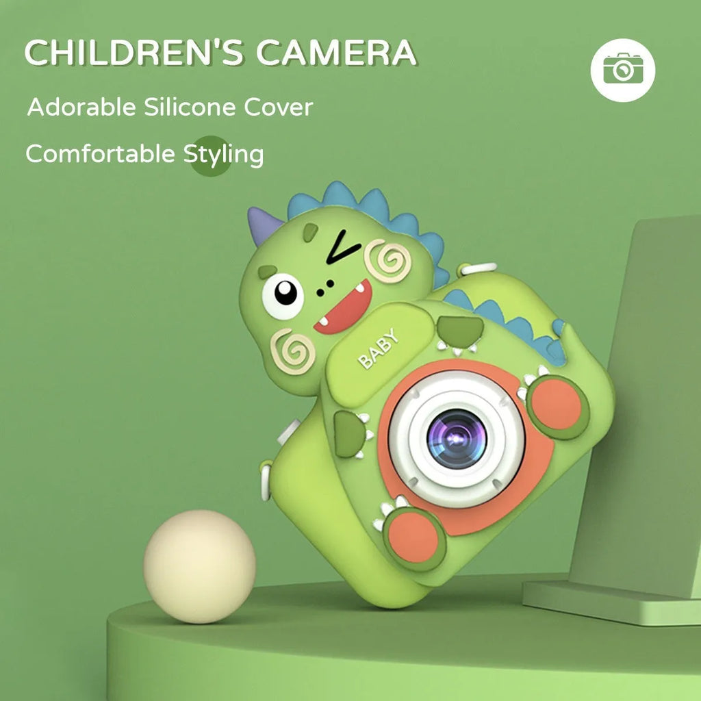Children's mini cartoon camera digital toy with silicone body, 10.4x8.6x4.6cm, Big Head Dinosaur and Big Head Rabbit Blue options