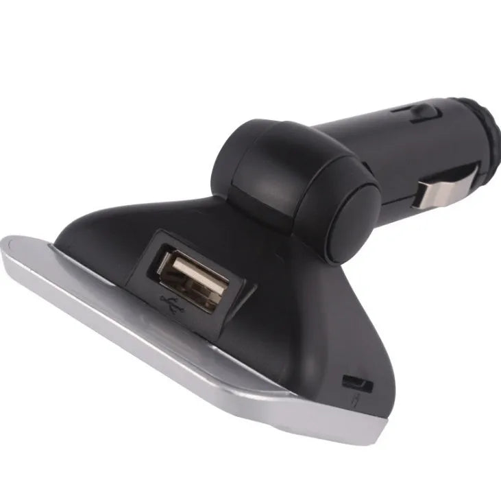 Silver car Bluetooth MP3 player with monochrome screen and FM transmitter for hands-free calling