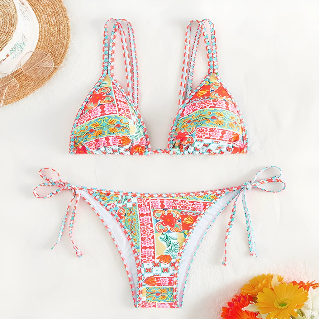 Women's lace-up swimsuit with split leg design and backless European styling in picture colour