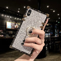 Square TPU mobile phone case with flash diamond bracket in gold, grey, red, and silver colour options