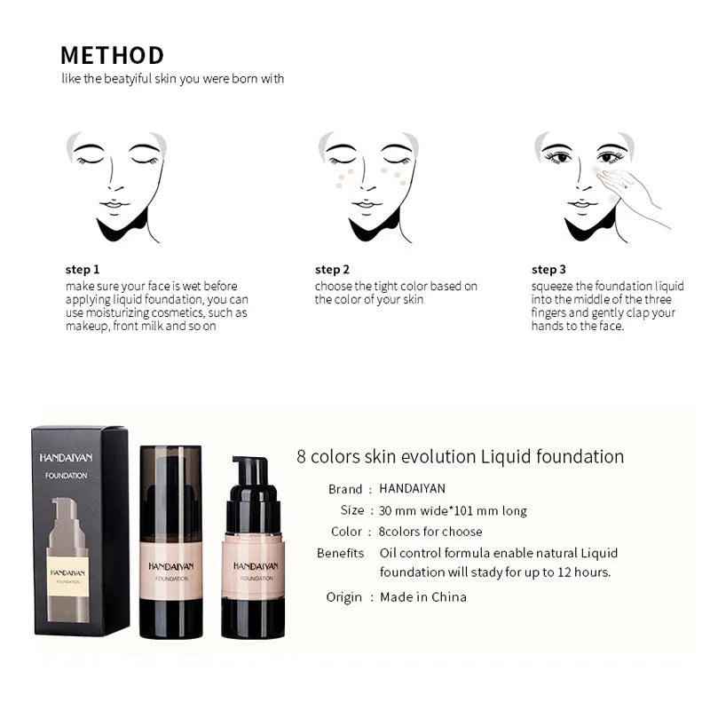 HANDAIYAN liquid foundation bottle with full cover waterproof moisturiser for dark skin in multiple colour options