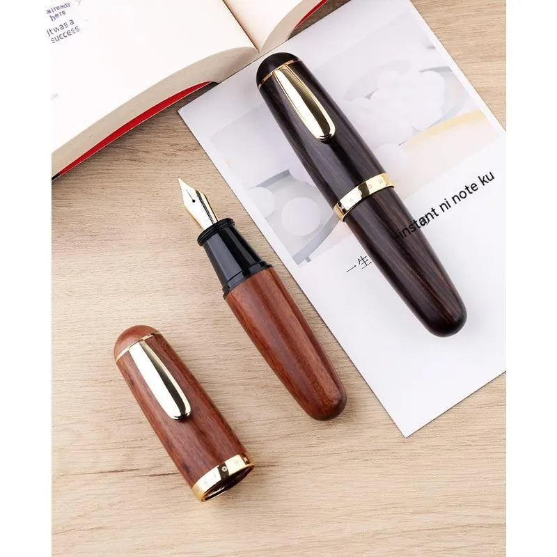 Solid wood ink pen with fine tip, short chubby body in Ebony Rosewood finish
