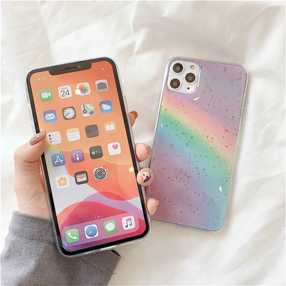 Rainbow gradient striped TPU protective case for iPhone