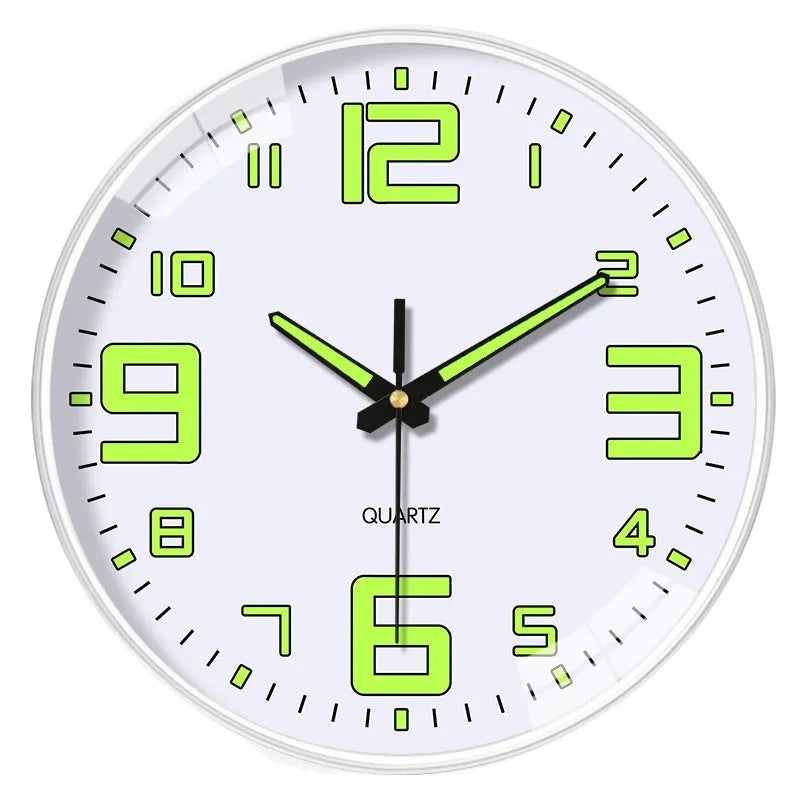 8 inch diameter modern luminous wall clock with plastic shell in colour options YG010, YG011, YG012.