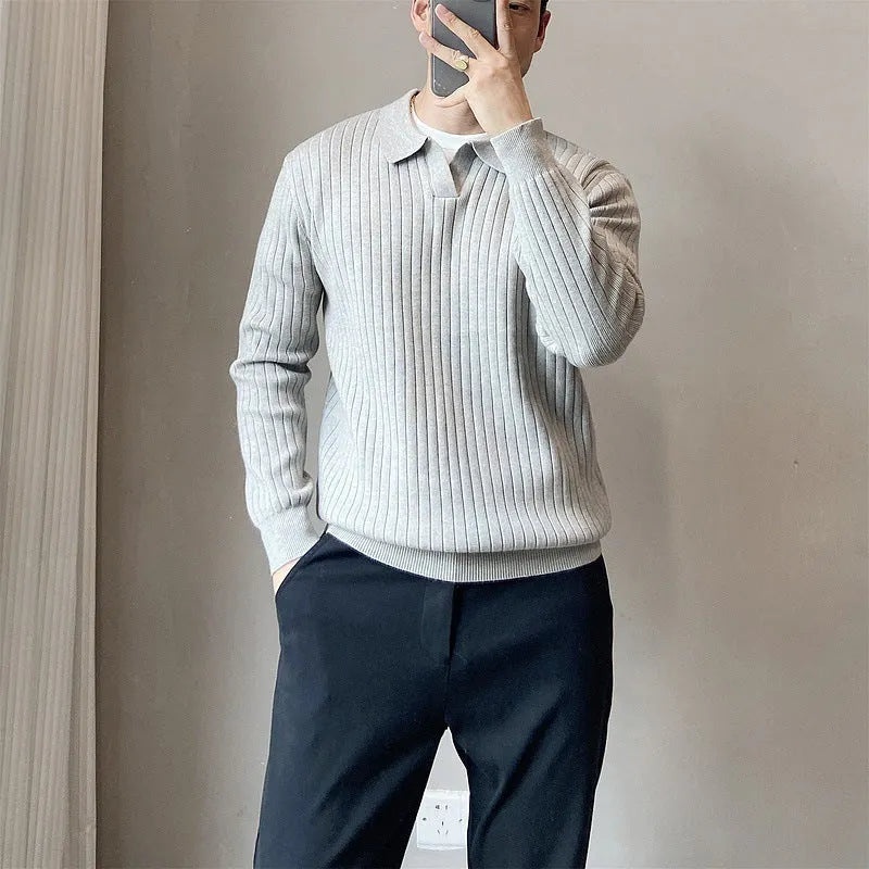 Men's loose knit sweater in army green colour with textured rabbit fur modal fabric